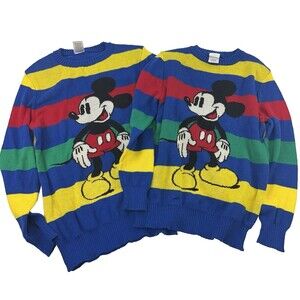 Disney Mickey Mouse Sweater Lot 2 Striped 100th Anniversary Youth Small Medium